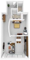 1 Bed 1 Bath 1002 square feet floor plan The Hall